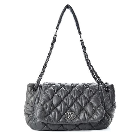 CHANEL Calfskin Bubble Quilt Accordion Flap Grey